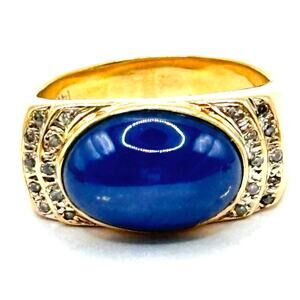 14K Yellow Gold Mens Ring with Diamond Chips / Star saphire stone Size 8.5